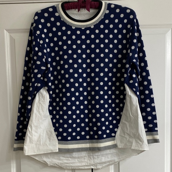 Endless Rose Navy Polka Dot Sweater with White Accents - Picture 1 of 7